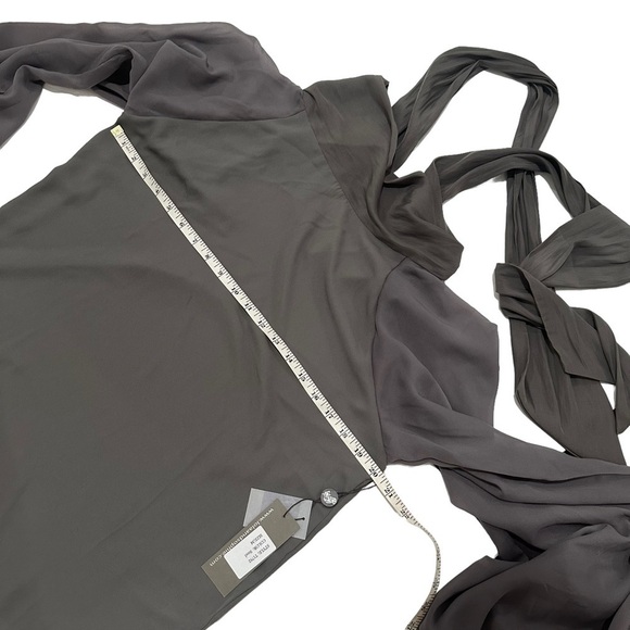 LOLA & SOPHIE New Gray Tied Neck Secretary Turtleneck Silky Peasant Blouse Flaw - Picture 5 of 12